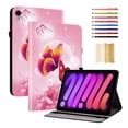 thumbnail image 1 of Case for iPad mini 7th Gen (A17 Pro) 2024 8.3" / mini 6 2021, Slim Kickstand PU Leather Flower Butterfly Pattern Heavy Duty Protection Folio Cover, with 2 Card Slots & Elastic Band & Stylus Slot - F, 1 of 7