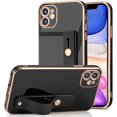 thumbnail image 1 of Case for iPhone 11 6.1 Inch, Soft Silicone TPU Slim Case Electroplated Case Shockproof Phone Case with Wristband Kickstand Phone Loop Finger Holder Strap-Black, 1 of 13