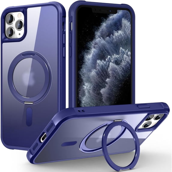 Case for iPhone 11 6.1 inch with 360°Rotatable Magnetic Ring Stand Compatible with MagSafe Lightweight and Translucent Matte Back Shockproof Protective Case Men Women Blue