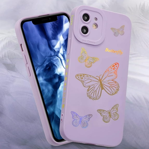 Case for iPhone 11 6.1 inch, Glitter Cute Iridescent Butterfly Pattern Sparkly Bling Laser Case Soft TPU Bumper Slim Protective Women Girls Phone Cover - Purple