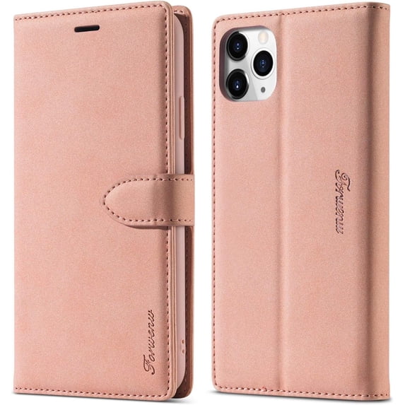 Case for iPhone 11 6.1 inch, Vintage Wallet Folio Flip Cover Full Coverage Premium Leather Case with Magnetic Closure Kickstand Card Slots - Rose Gold