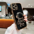 thumbnail image 1 of Case for iPhone 11 with Astronaut Stand,Luxury Plating Electroplate Case with Camera Protection Cute Love Heart Side Pattern Soft Silicone Shockproof Kickstand Cover iPhone 11-Black, 1 of 6