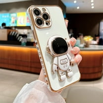 Case for iPhone 11 with Astronaut Stand,Luxury Plating Electroplate Case with Camera Protection Cute Love Heart Side Pattern Soft Silicone Shockproof Kickstand Cover iPhone 11-White