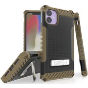 Case for iPhone 11, Brown Tri-Shield [Military Grade] Rugged Cover with Metal Kickstand [Includes Wrist Strap Lanyard] for Apple iPhone 11 (2019, 6.1" Model)