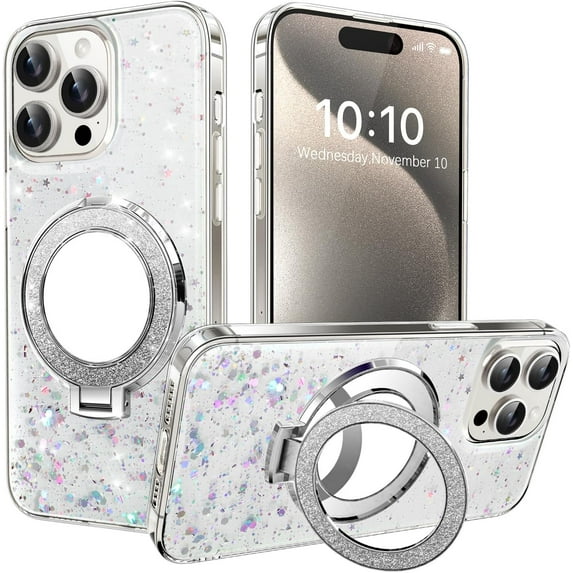 Case for iPhone 11 Case Clear Glitter Cute Bling Sparkle with Stand Makeup Mirror Soft Bumper Shockproof Protection Women Girls Phone Case for iPhone 11 6.1 inch Star Sliver