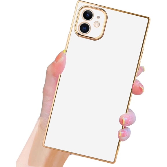 Case for iPhone 11 Case Cute Plating Gold Case for Women Girls Soft TPU Shockproof Raised Full Camera Protection Electroplate Bumper Cover for iPhone 11-White