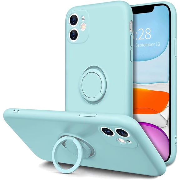 Case for iPhone 11 Case with Ring Stand [360° Rotatable Ring Holder Magnetic Kickstand] [Support Car Mount] Slim Shockproof Soft Rubber Protective Phone Case Cover for Women, Mint