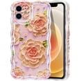thumbnail image 1 of Case for iPhone 11, Colorful Retro Oil Painting Peony Flower Laser Glossy Pattern Cute Curly Waves Edge Exquisite Phone Cover Stylish Durable TPU Protective Case for Girls Women - Pink#4, 1 of 12