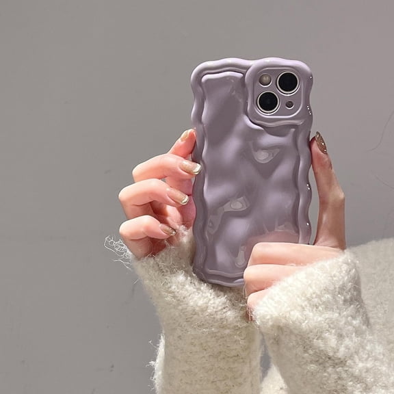 Case for iPhone 11,Cute 3D Solid Color Meteorite Bubble Water Ripple Curly Wavy Frame Case,Soft TPU Shockproof Case for iPhone 11 Phone Case 6.1 Inch,Cream Purple