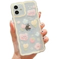 thumbnail image 1 of Case for iPhone 11, Cute Cartoon Flower Strawberry Bear Floral Pattern Curly Wave Frame Lace Design Phone Case Clear Slim Soft Shockproof Protective TPU Cover for Women Girls - Yellow, 1 of 18