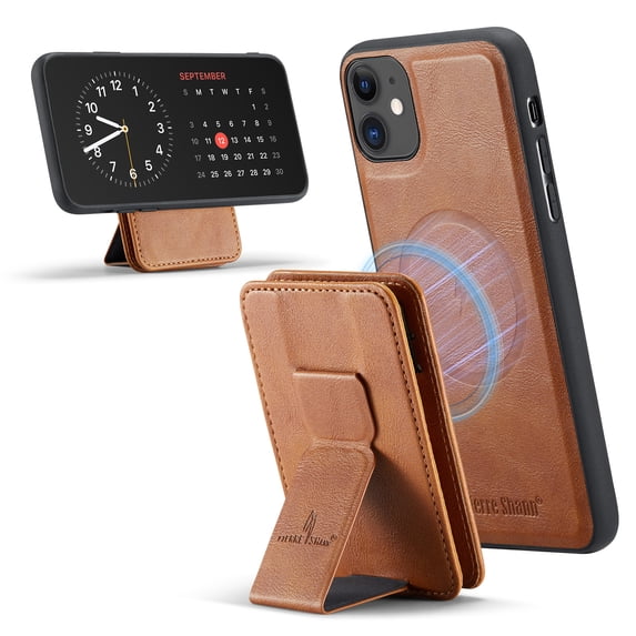 Case for iPhone 11, Detachable Magnetic Wallet Credit Card Cash Slot Case Support Wireless Charging Functional Kickstand Compatible with MagSafe Phone Cover For iPhone 11,Brown