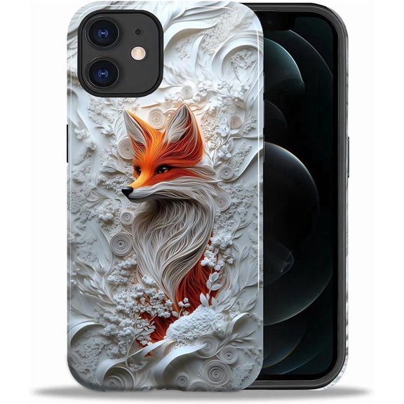 Case for iPhone 11, Fox and Floral Paper Design Hybrid Dual Protection Soft TPU Hard PC Shockproof Anti-Scratch Cover Men Women Stylish Protective Phone Case