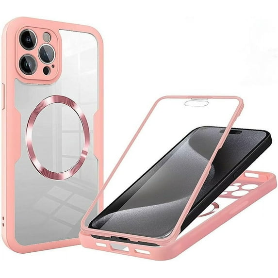 Case for iPhone 11,Full-Body Rugged Stylish Protective Clear Colorful Back Hybrid 3-in-1 with Built-in Screen Wireless Charging Protector Phone Case for iPhone 11,6.1 inch 2019 (Pink)