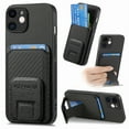 thumbnail image 1 of Case for iPhone 11 with Hidden Kickstand, Carbon Fiber Texture Wallet Case with Card Holder for iPhone 11 Magnetic Car Mount Shockproof Military Grade Protection Cover, Black, 1 of 10