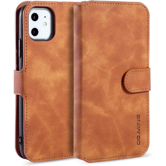 Case for iPhone 11, Luxury PU Leather Case Vintage Wallet Flip Cover TPU Inner Shell [Card Slots] [Magnetic Closure] Stand Function Folio Shockproof Full Protection - Brown