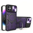 thumbnail image 1 of Case for iPhone 11, [Magnetic Car Mount] Hidden 360°Rotation Ring Kickstand & Camera Lens Sliding Cover Hybird Heavy Duty Shockproof Rugged Protective Shell for iPhone 11 - Purple, 1 of 11