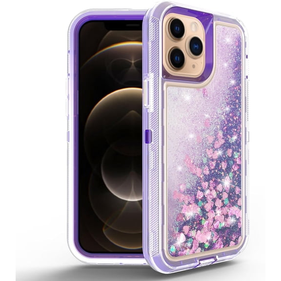 Case for iPhone 11,Military Grade 3 in 1 Hybrid Glitter Quicksand Moving Stars Sparkle Flowing Liquid Shockproof Protective Phone Case for iPhone 11,6.1 inch 2019 (Purple)