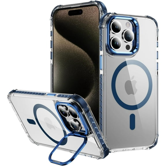 Case For iPhone 11,Military Grade Drop Full-Body Clear Rainbow Built-in Lens Holder Kickstand With Wireless Charging Shockproof Protective Phone Case For iPhone 11,6.1 Inch (Blue)
