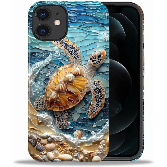 Case for iPhone 11, Ocean Turtle Beach Sea Waves Design Hybrid Dual Protection Soft TPU Hard PC Shockproof Anti-Scratch Cover Men Women Stylish Protective Phone Case