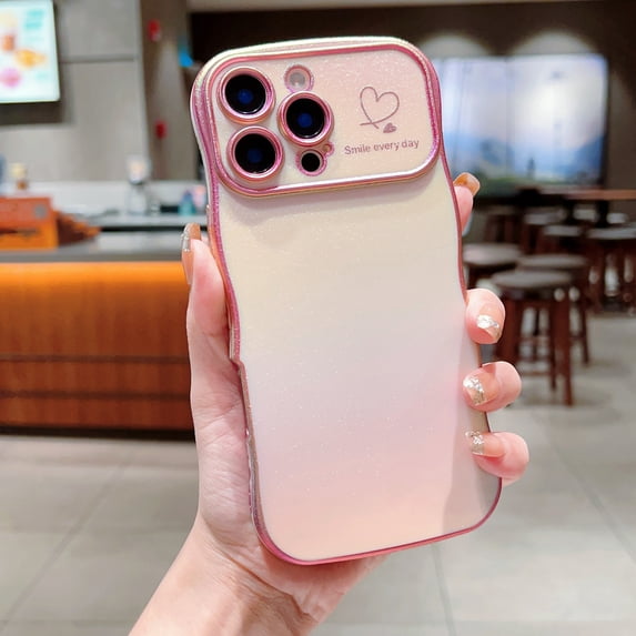 Case for iPhone 11 Pro, Luxury Plating Wave Frame and Cute Heart Pattern, Camera Lens Edge Raised Protection, Slim Shockproof Hybrid Protective Case for iPhone 11 Pro, Pink