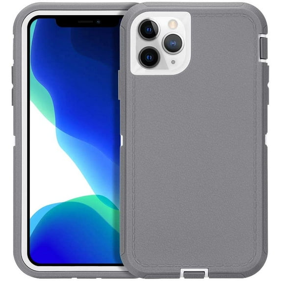 Case for iPhone 11 Pro Max (6.5'' Display), Rugged Durable Defender Heavy Duty 3 in 1 Shockproof Full Body Protective Cover Phone Case for Apple iPhone 11 ProMax (Gray White)