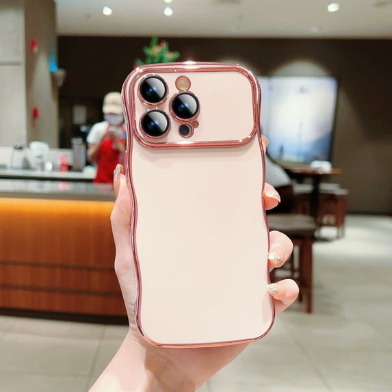 Case for iPhone 11 Pro Max with Camera Lens Protector, Solid Color Plating Wave-Shaped Edge Fashionable Phone Cover, Military Grade Resistant Shockproof TPU Rubber Scratch Resistant Case, Rosegold