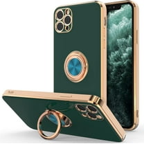Case for iPhone 11 Pro Max Case with Ring Stand, Plating Rose Gold Edge 360° Rotatable Ring Holder Magnetic Kickstand Cover, Slim Soft TPU Luxury Protective Phone Case, Green