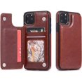 thumbnail image 1 of Case for iPhone 11 Pro Max, Luxury PU Leather Case with [Two Magnetic Clasp] [Card Slots] Stand Function Durable Shockproof Soft TPU Case Back Wallet Cover - Brown, 1 of 14
