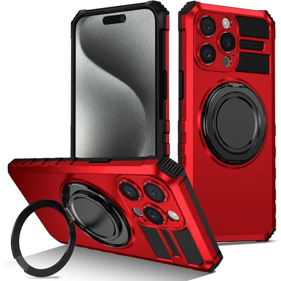 Case for iPhone 11 Pro Max,Military Grade Design Built-in 360 Degree Rotatable Magnetic Kickstand Heavy Duty Drop Protection Shockproof Phone Case for iPhone 11 Pro Max,6.5 inch (Red)