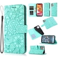 thumbnail image 1 of Case for iPhone 11 Pro Max, Premium Leather Magnetic Closure Slim Flip Wallet Phone Case with Card Holder Cash Slot Stand Function Embossed Flower Shockproof Lanyard Cover - Green, 1 of 7