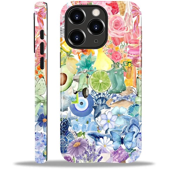 Case for iPhone 11 Pro Max, Rose Bow Dolphin Butterfly Collage Exquisitely Pattern Double Protective Phone Cover Cases Soft Silicone for iPhone 11 Pro Max