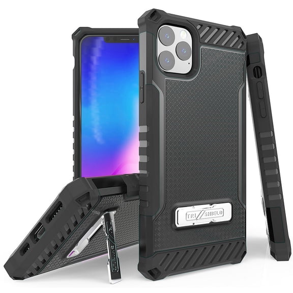 Case for iPhone 11 Pro Max, Tri-Shield [Military Grade] Rugged Cover with Metal Kickstand [Includes Wrist Strap Lanyard] for Apple iPhone 11 Pro Max (2019, 6.5" Model)