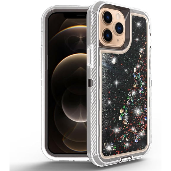 Case for iPhone 11 Pro,Military Grade 3 in 1 Hybrid Glitter Quicksand Moving Stars Sparkle Flowing Liquid Shockproof Protective Phone Case for iPhone 11 Pro,5.8 inch 2019 (Black)