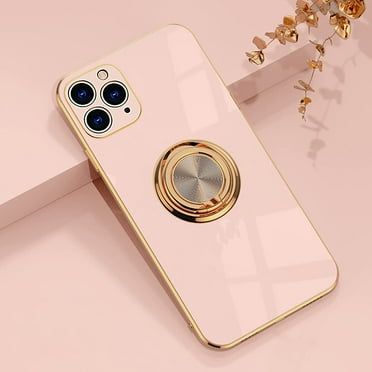 Case for iPhone 11 Pro Ring Holder Case Shiny Plating Rose Gold Edge with 360 Degree Rotation Kickstand for Women Girls Slim Soft Flexible TPU Protective Cover Case, 5.8 Inch, Pink