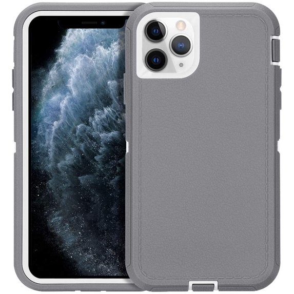 Case for iPhone 11 Pro, Rugged Durable Defender Heavy Duty 3 in 1 Shockproof Bumper Full Body Protective Cover Phone Case for iPhone 11Pro 5.8'' Display (Gray White)