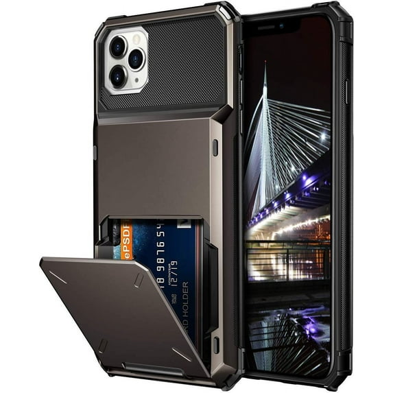 Case for iPhone 11 Pro Case Wallet 4-Card Holder ID Slot Flip Door Hidden Pocket Anti-Scratch Dual Layer Hybrid Bumper Armor Protective Hard Shell Back Cover for iPhone 11 Pro 5.8 Gun Metal