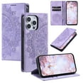 thumbnail image 1 of Case for iPhone 11 Pro Wallet Case for Women Girls with Card Holder, Embossed Flower Pattern Magnetic Flip PU Leather Purse Protective Phone Cover for iPhone 11 Pro, Purple, 1 of 11