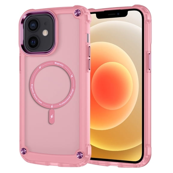 Case for iPhone 12 / 12 Pro 6.1-inch [Compatible with MagSafe] Shockproof Slim Fit Magnetic Cover Translucent Matte Back Protective Phone Case,Pink,For iPhone 12 / 12 Pro