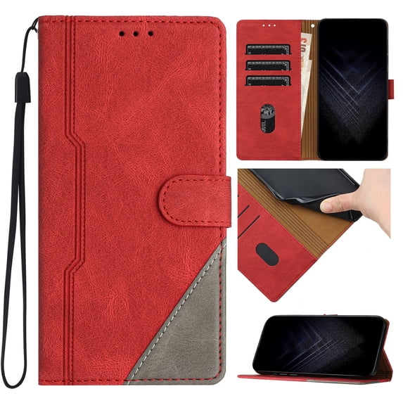 Case for iPhone 12/12 Pro, PU Leather Wallet Folio Card Holder Kickstand Shockproof Drop Protection Wrist Strap Wireless Charging Phone Case Cover Compatible with iPhone 12/12 Pro, Red