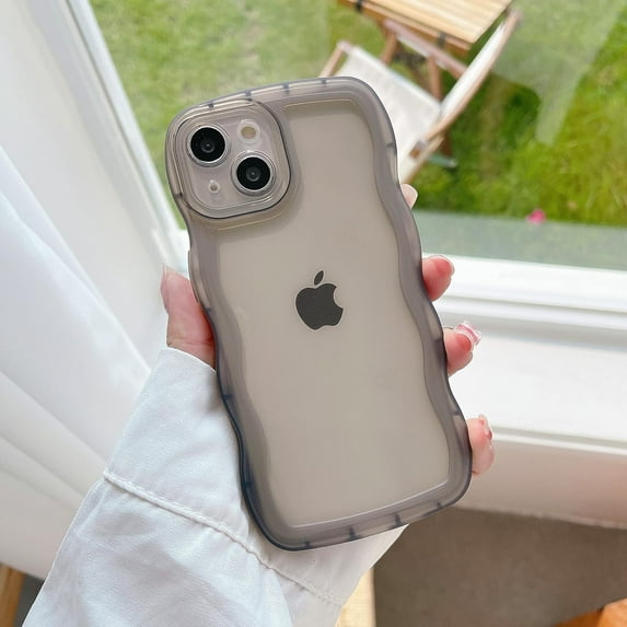 Case for iPhone 12 6.1 inch, Curly Waves Frame Shape Solid Color Phone Case Clear Soft Shockproof Crystal Non-Yellowing TPU Scratch-Resistant Phone Cover Transparent Bumper Cover - Black