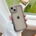 thumbnail image 1 of Case for iPhone 12 6.1 inch, Curly Waves Frame Shape Solid Color Phone Case Clear Soft Shockproof Crystal Non-Yellowing TPU Scratch-Resistant Phone Cover Transparent Bumper Cover - Black, 1 of 13