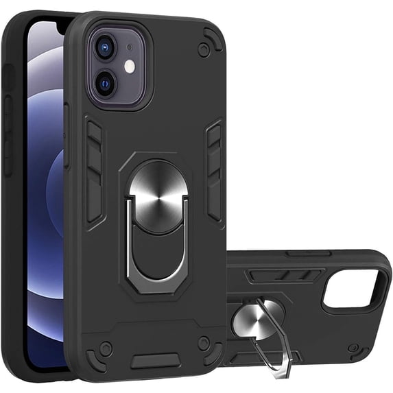 Case for iPhone 12 with Built-in 360° Rotating Ring Kickstand Cover, Military-Grade Drop Protection Phone Case, Back Case for iPhone 12 (6.1 inch), Black