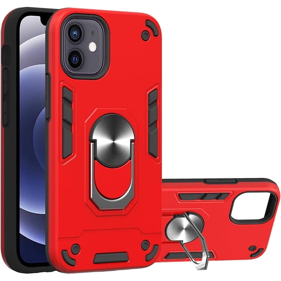 Case for iPhone 12 with Built-in 360° Rotating Ring Kickstand Cover, Military-Grade Drop Protection Phone Case, Back Case for iPhone 12 (6.1 inch), Red