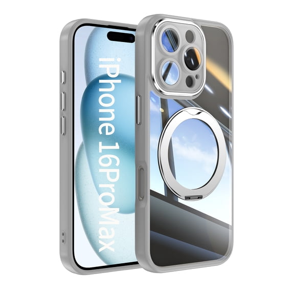 Case for iPhone 12 Case Ring Holder Kickstand Built-in Camera Lens Protector Anti-Scratch Shockproof Dustproof Protection Rugged Phone Case Cover for iPhone 12, Gray