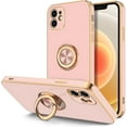 thumbnail image 1 of Case for iPhone 12 Case with Ring Stand [360° Rotatable Ring Holder Magnetic Kickstand] [Soft Microfiber Lining] Plating Rose Gold Edge Shockproof Protective Phone Cases Cover for Women, Pink, 1 of 14