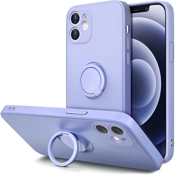 Case for iPhone 12 Case with Ring Stand [360° Rotatable Ring Holder Magnetic Kickstand] [Soft Microfiber Lining] Shockproof Rubber Protective Phone Cases Cover for Women Girls, Light Purple