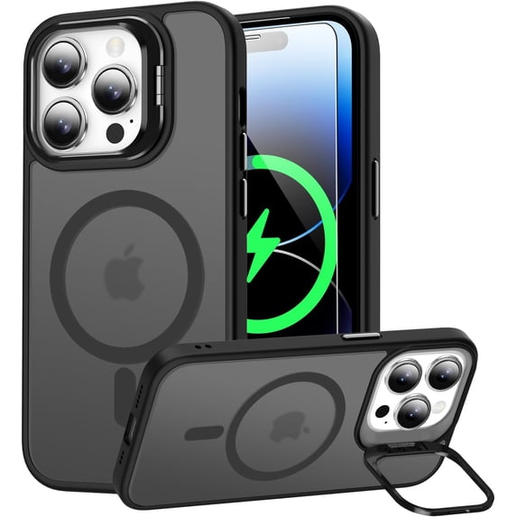 Case for iPhone 12 Case/iPhone 12 Pro Translucent Matte with Screen Protector - Built-in Camera Stand - Slim Fit Protective Phone Case 6.1” for Men Women Girls - Black