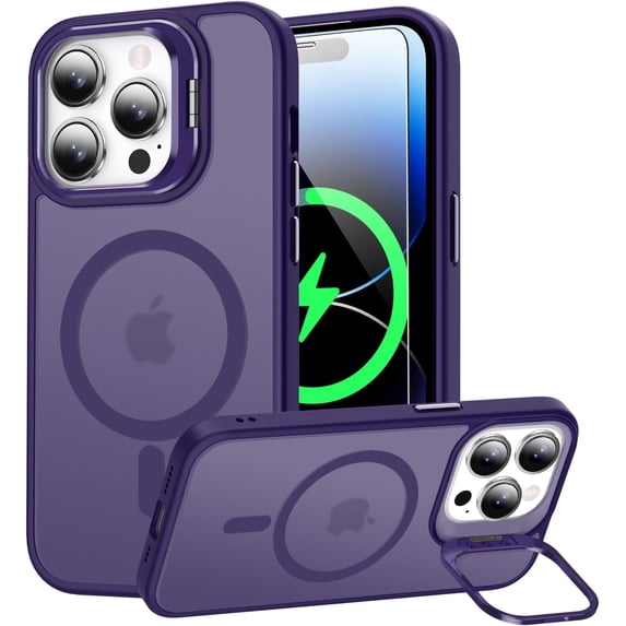 Case for iPhone 12 Case/iPhone 12 Pro Translucent Matte with Screen Protector - Built-in Camera Stand - Slim Fit Protective Phone Case 6.1” for Women Girls - Purple