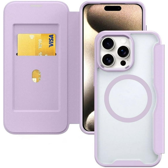 Case for iPhone 12,Clear Back Design Heavy Duty Drop Protection Anti Theft Flip Leather Wallet Card Holder Shockproof with Wireless Charge Phone Case for iPhone 12,6.1 Inch 2020 (Purple)