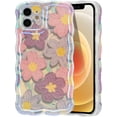 thumbnail image 1 of Case for iPhone 12, Colorful Retro Oil Painting Flower Laser Glossy Design Cute Curly Waves Edge Exquisite Phone Cover Stylish Durable TPU Protective Case for Girls Women - Pink Purple, 1 of 12